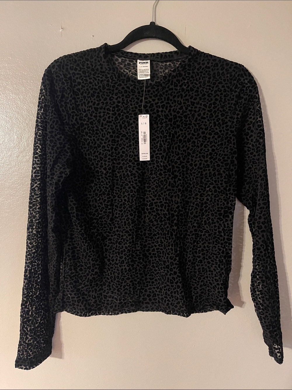 PINK Victoria's Secret Black Sheer Leopard Burnout Long-Sleeve Tee